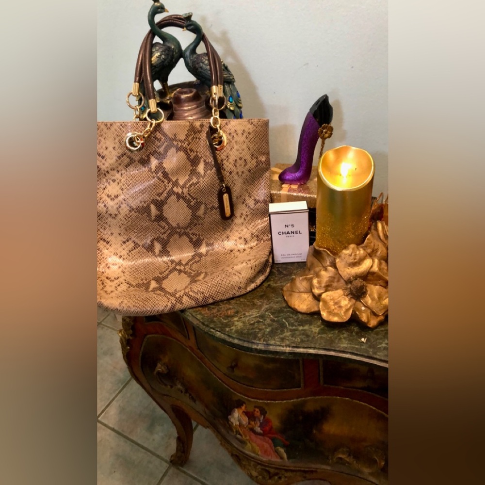 Cynthia Rowley Elegant Snake Print Leather Tote Bag